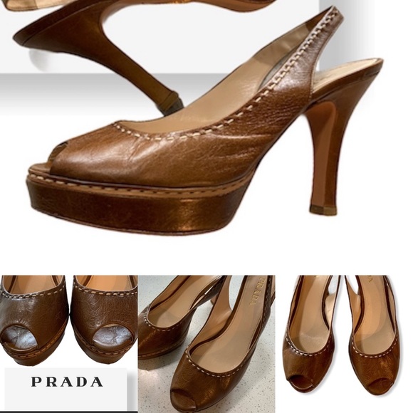 Prada slingback open toe pumps SIZE 8 WOMENS leather vintage style AMAZING FIND! - Picture 4 of 9